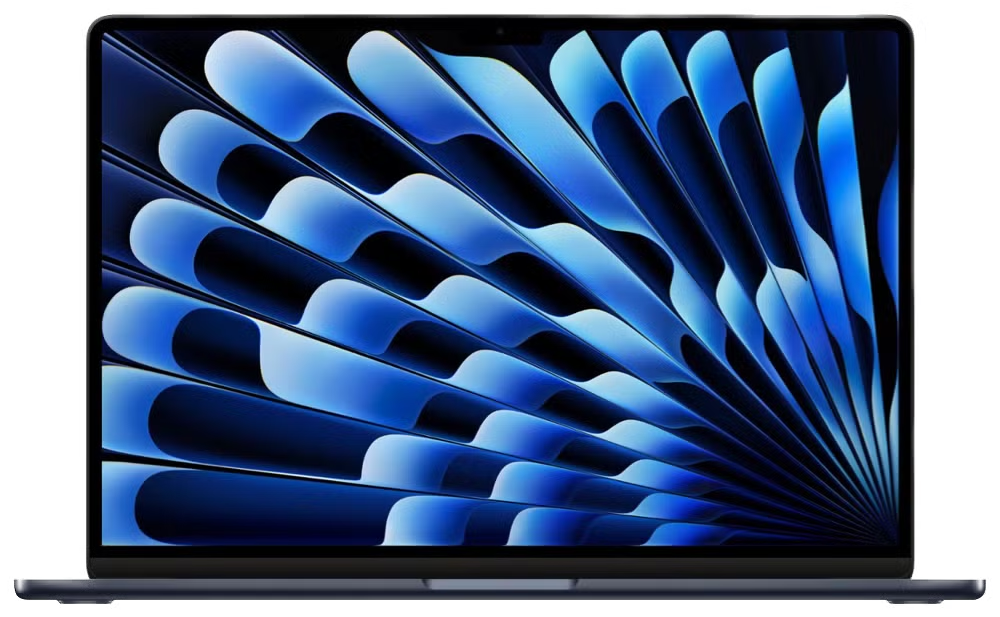 macbook with blue image on the screen