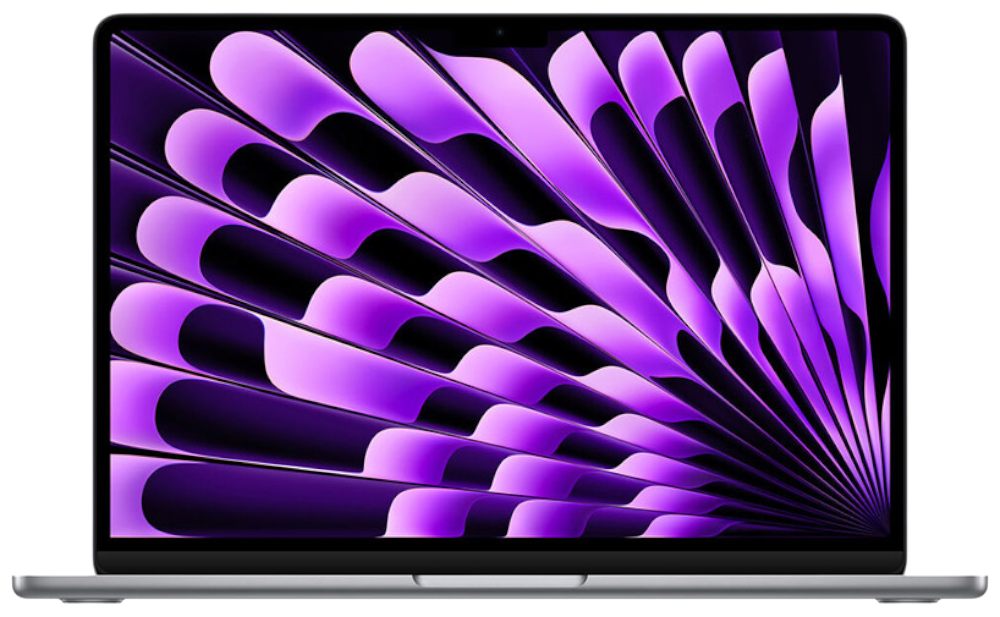 macbook with pink image on the screen